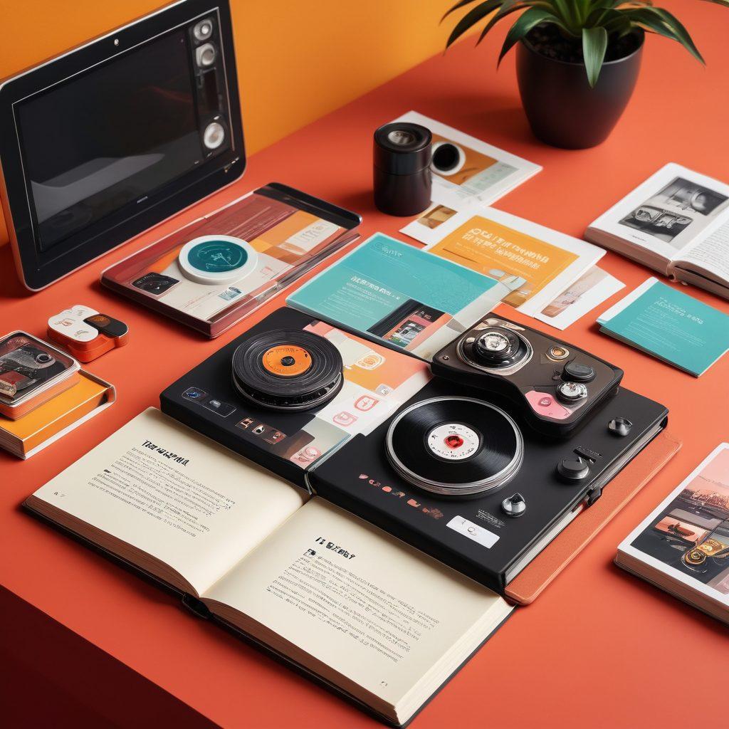 A sleek, modern guidebook laying open on a stylish table, surrounded by abstract illustrations representing various adult video platforms. Include elements like film reels, play buttons, and digital screens subtly integrated into the background. Use warm, inviting colors to create an engaging atmosphere, while maintaining a balanced, classy aesthetic. super-realistic. vibrant colors. elegant background.